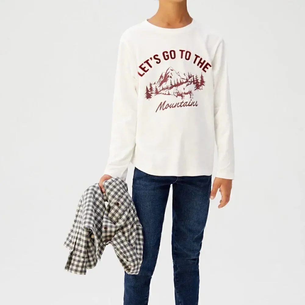 Mango boys Velvet message printed long sleeve t-shirt size 9